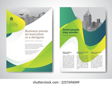 Template vector design for Brochure, AnnualReport, Magazine, Poster, Corporate Presentation, Portfolio, Flyer, infographic, layout modern with Green color size A4, Front and back, Easy to use.