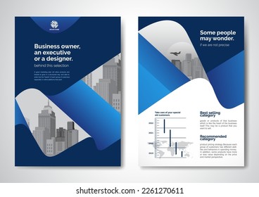 Template vector design for Brochure, AnnualReport, Magazine, Poster, Corporate Presentation, Portfolio, Flyer, infographic, layout modern with blue color size A4, Front and back, Easy to use and edit.