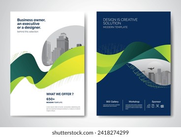 Template vector design for Brochure, AnnualReport, Magazine, Poster, Corporate Presentation, Portfolio, Flyer, infographic, layout modern with Green color size A4, Front and back, Easy to use.