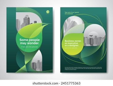 Template vector design for Brochure, AnnualReport, Magazine, Poster, Corporate Presentation, Portfolio, Flyer, infographic, layout modern with Green color size A4, Front and back, Easy to use.