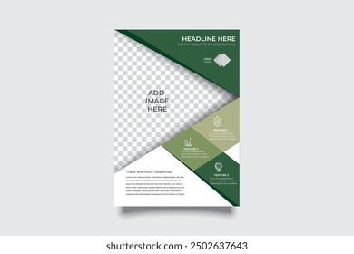Template vector design for Brochure, AnnualReport, Magazine, Poster, Corporate Presentation, Portfolio, Flyer, infographic, layout modern with Green color size A4, Easy to use.