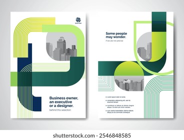 Modelo de design vetorial para Brochura, Relatório Anual, Revista, Pôster, Apresentação Corporativa, Portfólio, Panfleto, infográfico, layout moderno com tamanho de cor verde A4, Frente e verso, Fácil de usar.