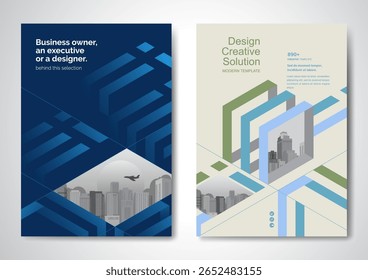 Diseño de Vector de Plantilla para folleto, informe anual, revista, póster, presentación Corporativa, Cartera, volante, infografía, diseño moderno con tamaño de color azul A4, frontal y posterior, fácil de usar y editar.