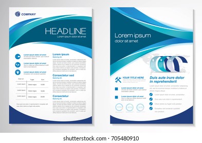 Template vector design for Brochure, AnnualReport, Magazine, Poster, Corporate Presentation, Portfolio, Flyer, infographic, layout modern with blue color size A4, Front and back, Easy to use and edit.