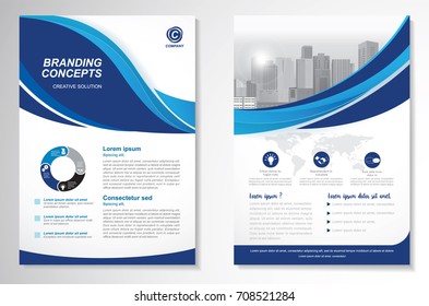 Template vector design for Brochure, AnnualReport, Magazine, Poster, Corporate Presentation, Portfolio, Flyer, infographic, layout modern with blue color size A4, Front and back, Easy to use and edit.