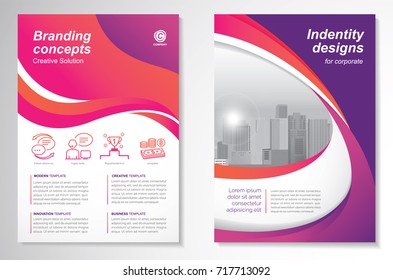 Template vector design for Brochure, AnnualReport, Magazine, Poster, Corporate Presentation, Portfolio, Flyer, infographic, layout modern with Orange and purple color size A4, Front and back.