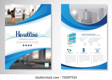 Template vector design for Brochure, AnnualReport, Magazine, Poster, Corporate Presentation, Portfolio, Flyer, infographic, layout modern with blue color size A4, Front and back, Easy to use and edit.