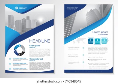 Template vector design for Brochure, AnnualReport, Magazine, Poster, Corporate Presentation, Portfolio, Flyer, infographic, layout modern with blue color size A4, Front and back, Easy to use and edit.