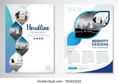 Template vector design for Brochure, AnnualReport, Magazine, Poster, Corporate Presentation, Portfolio, Flyer, infographic, layout modern with blue color size A4, Front and back, Easy to use and edit.