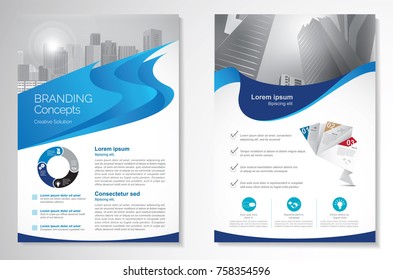 Template vector design for Brochure, AnnualReport, Magazine, Poster, Corporate Presentation, Portfolio, Flyer, infographic, layout modern with blue color size A4, Front and back, Easy to use and edit.
