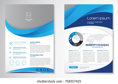 Template vector design for Brochure, AnnualReport, Magazine, Poster, Corporate Presentation, Portfolio, Flyer, infographic, layout modern with blue color size A4, Front and back, Easy to use and edit.