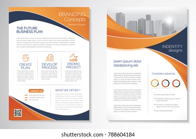 Template vector design for Brochure, AnnualReport, Magazine, Poster, Corporate Presentation, Portfolio, Flyer, infographic, layout modern with Orange color size A4, Front and back, Easy to use