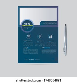 Diseño del vector de plantilla para Folleto, Presentación Corporativa, Cartera, Volante, Diseño moderno con color azul tamaño A4, Delantero, Fácil de usar y editar.