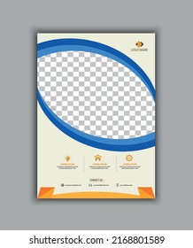 template vector design for Brochure, Magazine, Poster, Corporate Presentation, Portfolio, Flyer, layout modern with blue color size  Front and back, Easy to use and edit.