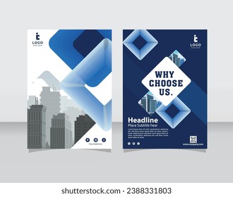 Template vector design for Brochure, Magazine, Poster, Corporate Presentation, Portfolio, Flyer, infographic, layout modern with Blue and White color size A4, Front and back, Easy to use.