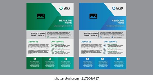 Template vector design for Brochure, Poster, Corporate, Flyer, leaflet, layout modern with blue and green color size A4, Front and back, Easy to use and edit.
