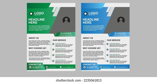 Vorlage Vektordesign für Broschüre, Poster, Corporate, Flyer, Broschüre, Layout modern mit grünen und blauen Farben Größe A4, Front und Back, leicht zu bedienen und zu bearbeiten.
