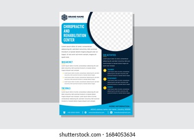 Template vector design for chiropractic and rehabilitation center Brochure with modern layout use light and dark blue color size A4 at element design. Circle space for photo, Easy to use and edit.