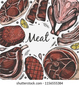 Template vector design with color meat products and spises on the white background