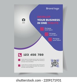 Template vector design for flyer, Annual Report, Magazine, Poster, Corporate Presentation, Portfolio, Flyer, infographic, layout modern with blue color size A4, Front and back, Easy to use and edit.