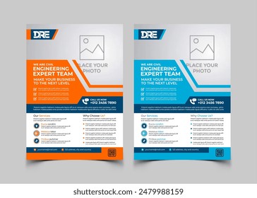 Template vector design for Flyer, Pamphlet, leaflet, brochure, poster layout modern with blue and orange color a4 size