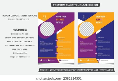 Diseño del vector de plantilla para CRECER EL diseño del volante corporativo de SU EMPRESA, diseño moderno con color naranja y azul, tamaño A4, sólo frontal , Fácil de usar.