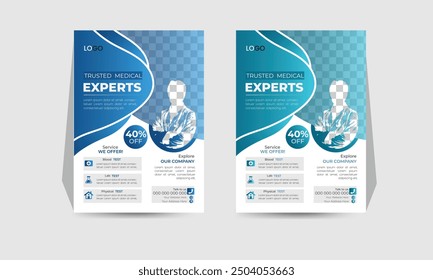 Diseño de Vector de Plantilla para revista, póster, presentación Corporativa, Cartera, volante, diseño moderno con tamaño de color azul A4, frontal y posterior, 