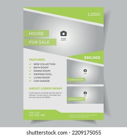 Template vector design for room sale Brochure, Annual Report, Magazine, Poster, Corporate Presentation, Portfolio, Flyer, layout modern with green color size A4, Front and back, Easy to use and edit.