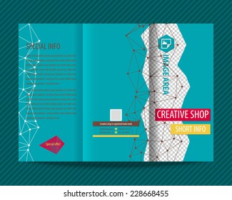 Template vector design for trifold brochure with brown polygonal grid. Editable, bright. Proportionally for A4 size