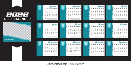 Template Vector Desk Calender 2022Layout for Design Editable