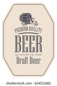 Template vector draft beer label with truck car on a beige background