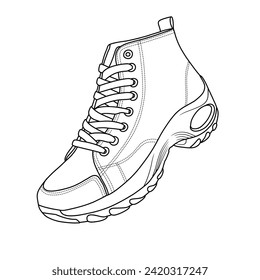 Template vector drawing of Women's High Top Heightened Sole Sports Line art, suitable for your custom Canvas Walking Shoes  design, outline vector doodle illustration, 3d view isolated on white