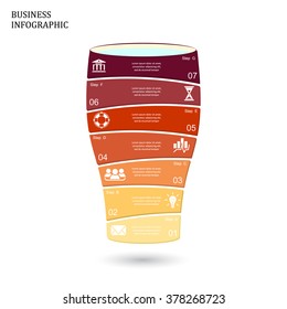 Template for vector glass infographic, diagram, graph, presentation, chart. Business startup idea concept with 7 options, parts, steps or processes.