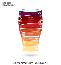 Template for vector glass infographic, diagram, graph, presentation, chart. Business startup idea concept with 9 options, parts, steps or processes.