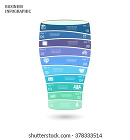 Template for vector glass infographic, diagram, graph, presentation, chart. Business startup idea concept with 10 options, parts, steps or processes.