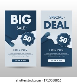 Template Vector Graphic of Big Sale and Special Deal with Torn Paper Style for Social Media and Portrait Banner