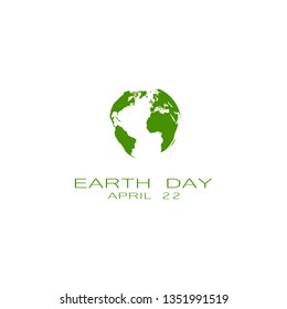 Template vector illustration for april 22 Earth Day. Minimalistic cartoon green globe with Africa, Europe, North and South America . Isolated on white background. 