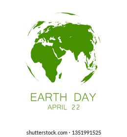 Template vector illustration for april 22 Earth Day. Minimalistic cartoon green globe with Africa and Eurasia continents side. Isolated on white background. 