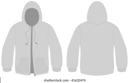 Template vector illustration of a blank hooded sweater with zipper.
All objects and details are isolated. Colors and white background color are easy to adjust/customize.