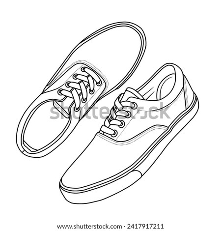 Template vector illustration of Men’s Low Top Canvas Shoes Lace-up Sneakers Casual, suitable for your custom sneaker design, outline vector doodle illustration, side and top view, isolated on white 