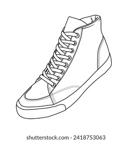 Template vector illustration of Mens High Top Sneakers Casual Shoes, suitable for your custom sneakers Shoes design, outline vector doodle illustration, isometric view isolated on white background