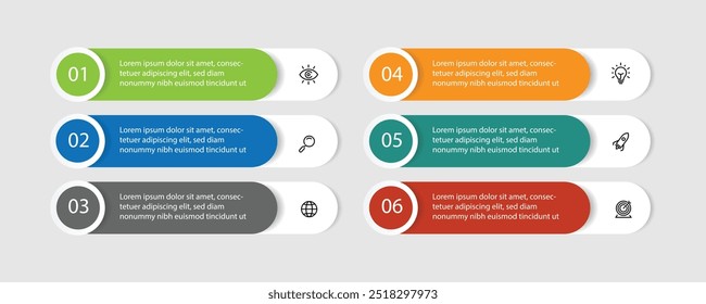 Vorlage Vektor Infografik mit Symbolen und 6 Folie Prozess kann für Workflow-Geschäft, Informationen und Web-Präsentation verwendet werden 