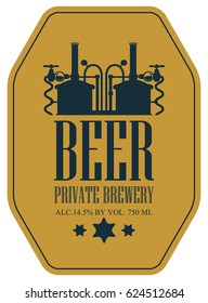 Template vector label for beer in a retro style with machine to make beer and stars