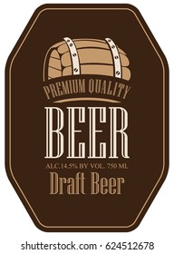 Template vector label for draft beer in a retro style with wooden barrel on brown background