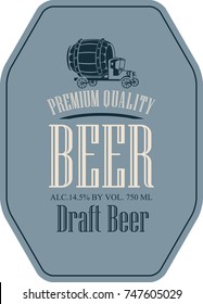 Template vector label for draft beer premium quality in a retro style with vintage truck with a wooden cask