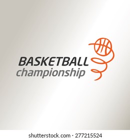 Template vector logo for the championship in basketball. The ball is in motion. Silhouette, paint brush. Shades of orange, black and gray.