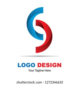 Template vector logo design two half of circle. Red and blue color in eps.10