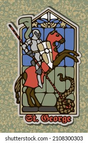 Plantilla de recuerdo del imán vectorial con San Jorge y el dragón