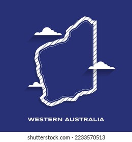 Template Vector Map of Western Australia State with Border, Highly Detailed Illustration in Background Blue Colors.