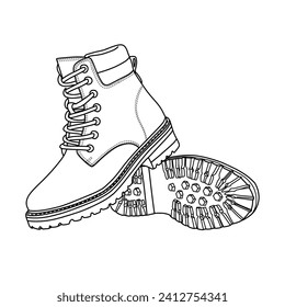 Template vector  Men's Ankle Boots, suitable for your custom Boots shoes sneakers design, outline vector doodle illustration, various view, isolated with white background.